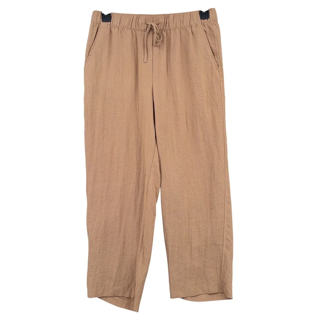 H&M Drawstring Waist Relaxed Pants Womens M Viscose Blend Brown